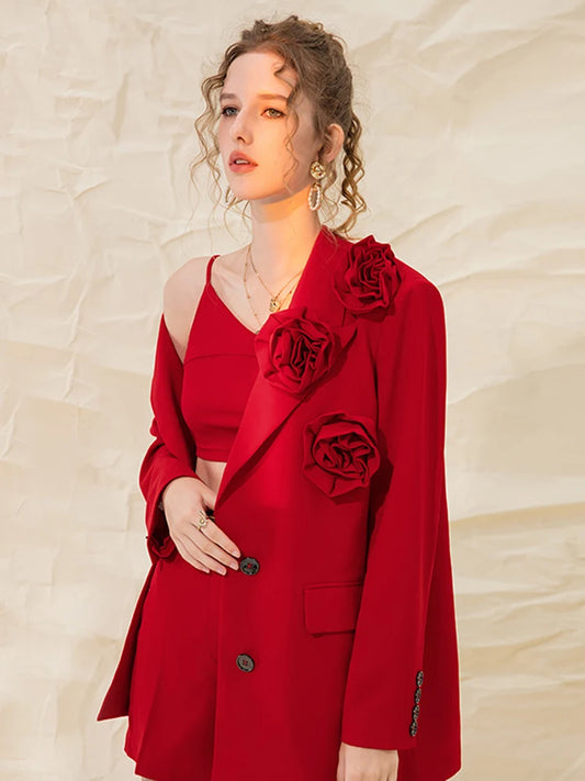 BLAZER ROUGE AVEC ROSES 3D