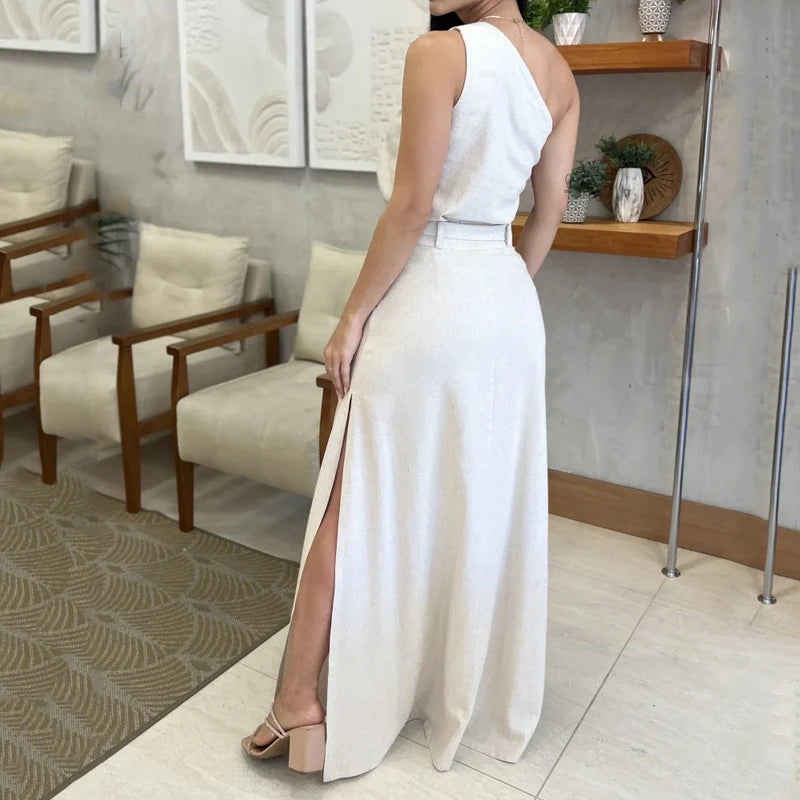 ENSEMBLE TOP&JUPE LONGUE FENDUE EN COTON