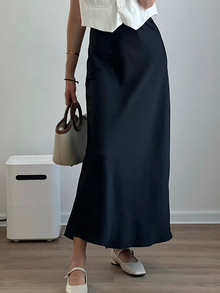 JUPE CLOCHE LONGUE EN SATIN