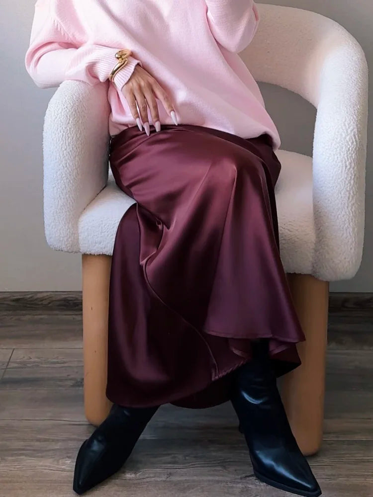 JUPE CLOCHE LONGUE EN SATIN