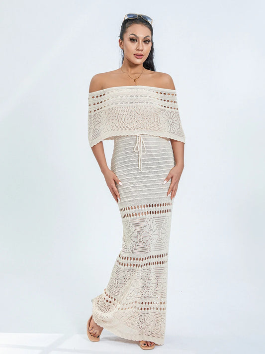 ROBE CROCHET LONGUE COL BARDOT