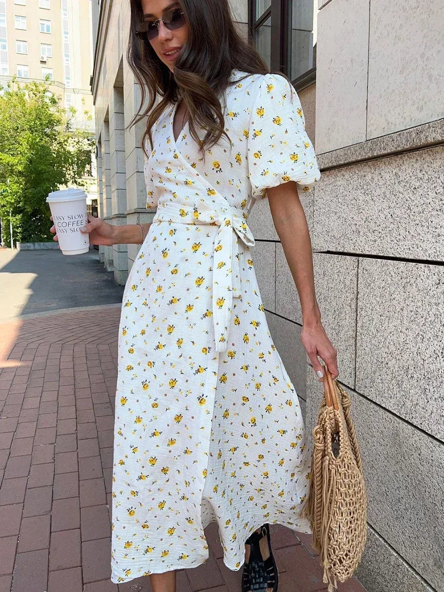 ROBE PORTEFEUILLE FLORAL EN COTON