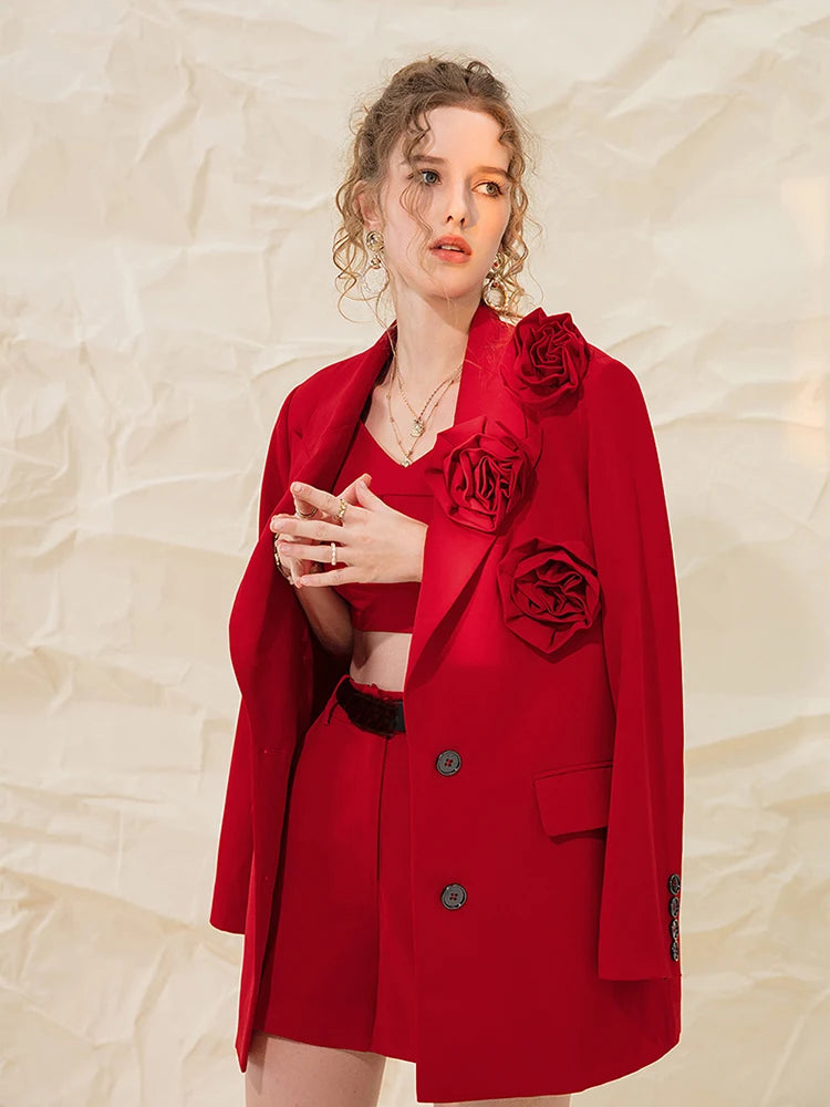 BLAZER ROUGE AVEC ROSES 3D