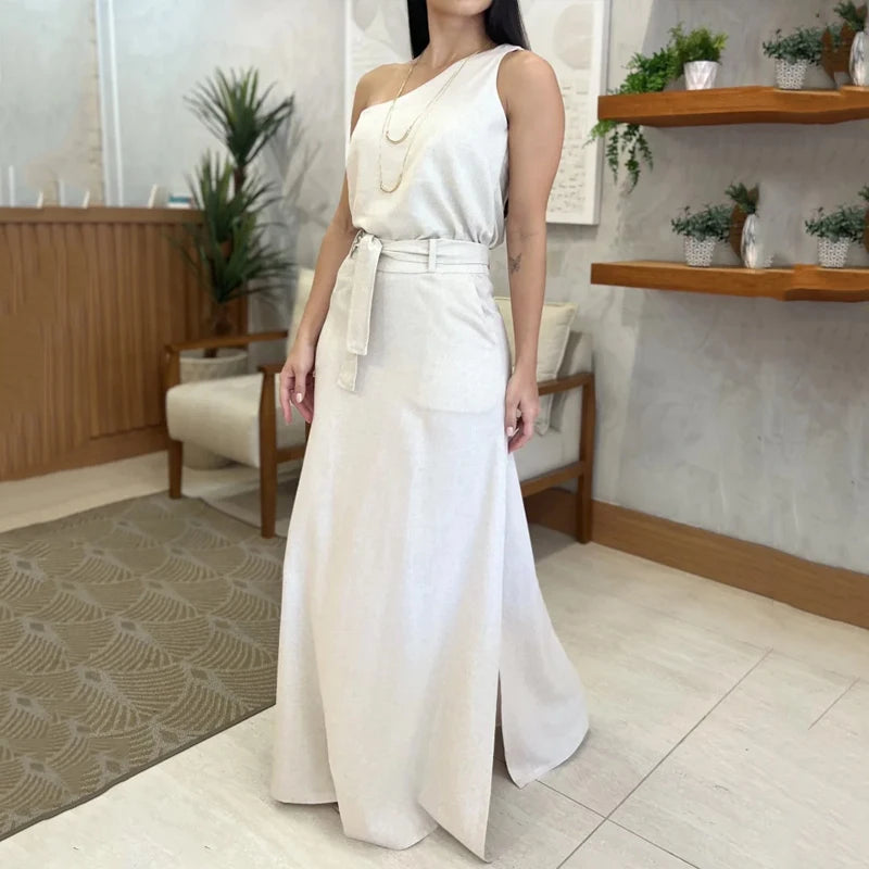 ENSEMBLE TOP&JUPE LONGUE FENDUE EN COTON