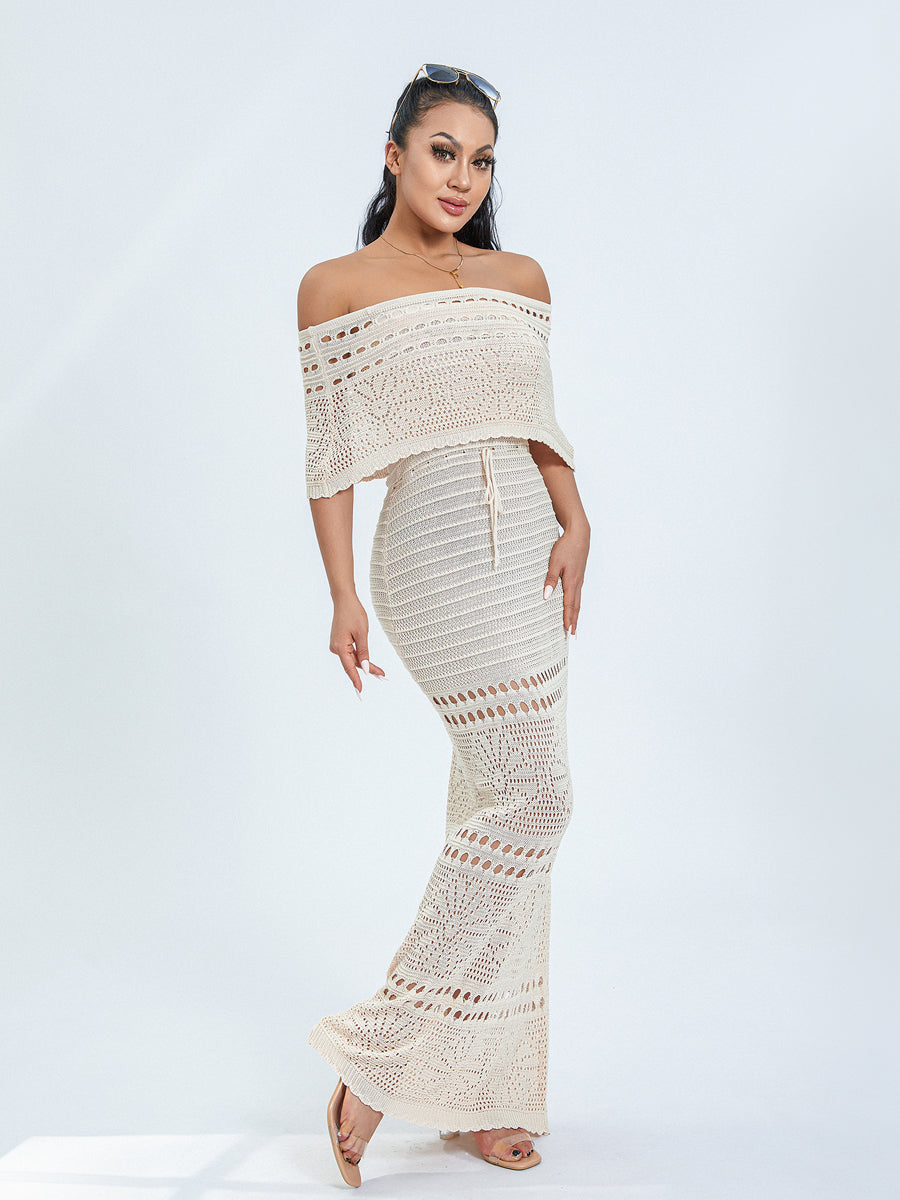 ROBE CROCHET LONGUE COL BARDOT