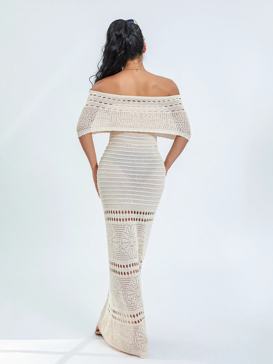 ROBE CROCHET LONGUE COL BARDOT