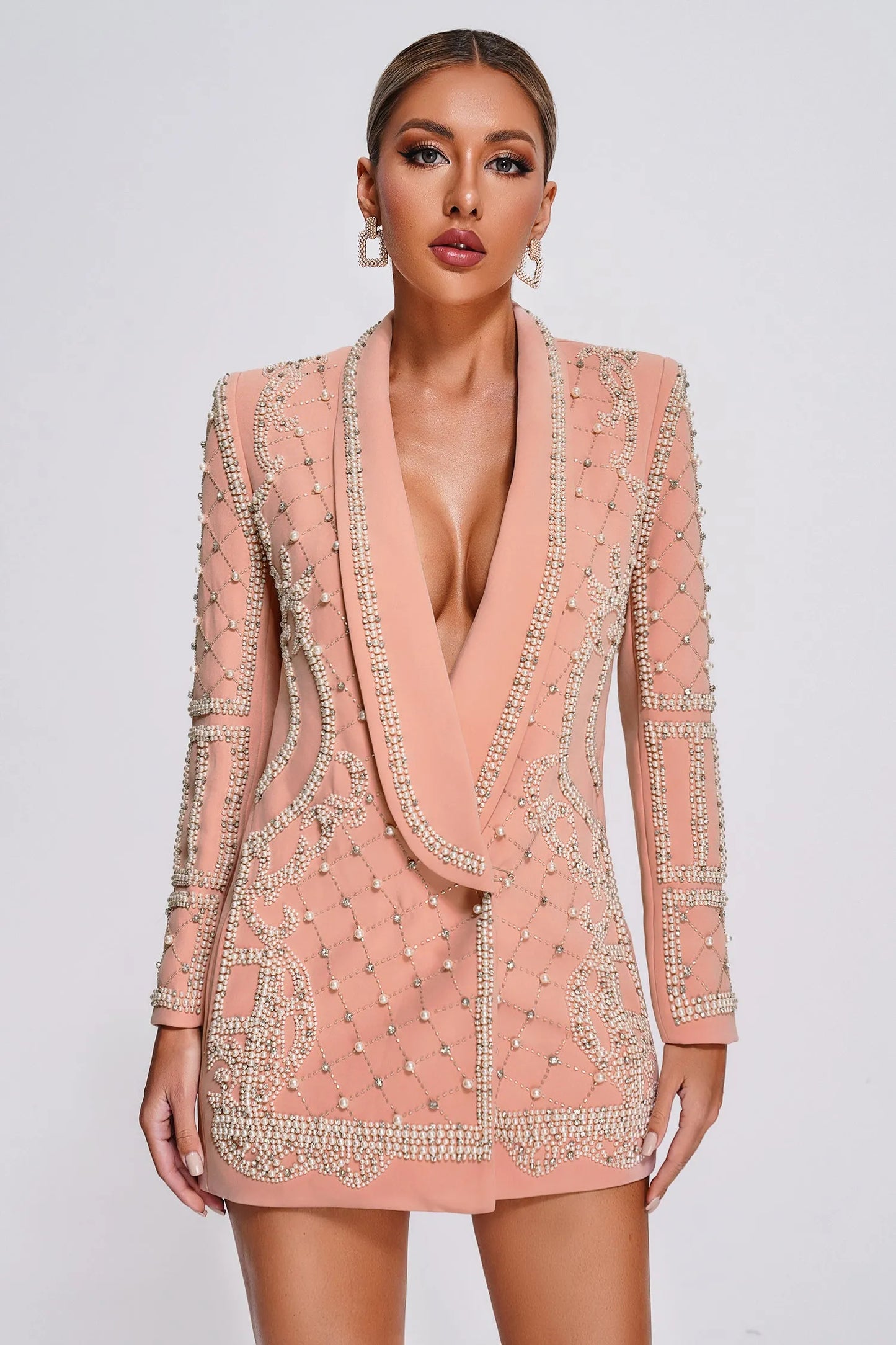 BLAZER ROSE CLAIR ORNÉE DE PERLES