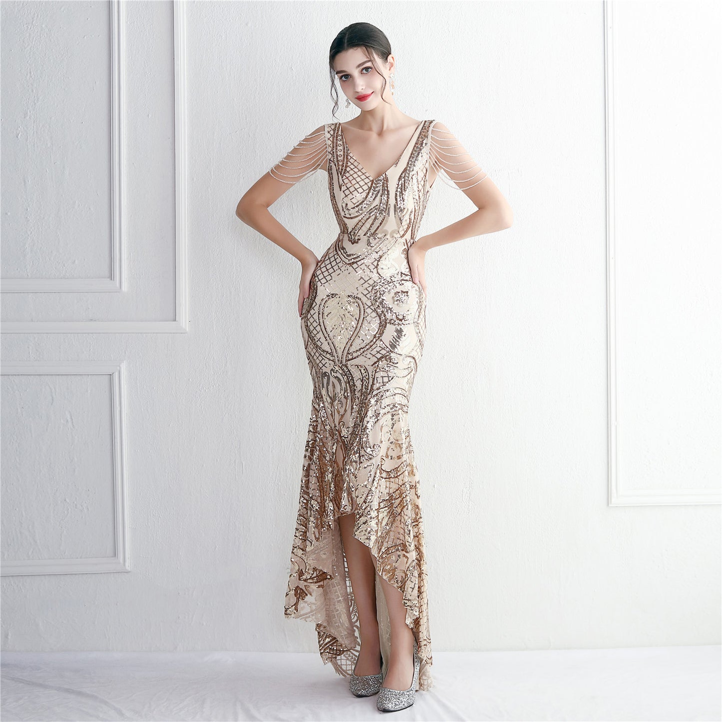 ROBE DE SOIRÉE QUEUE DE POISSON À SEQUINS