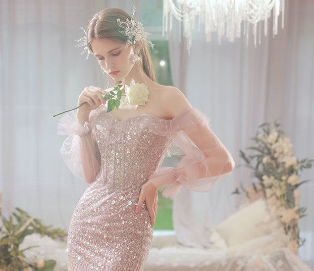 ROBE DE SOIRÉE SIRÈNE PERLÉE AVEC TRAÎNE