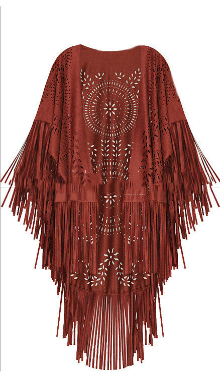 PONCHO À FRANGES EN DAIM