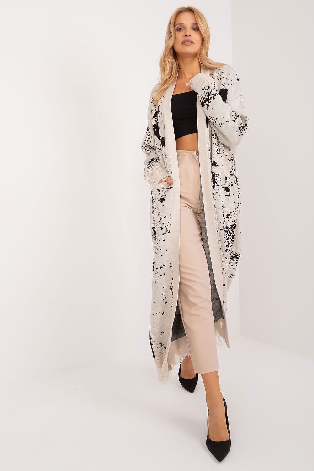 CARDIGAN GILET LONG IMPRIMÉ BICOLORE