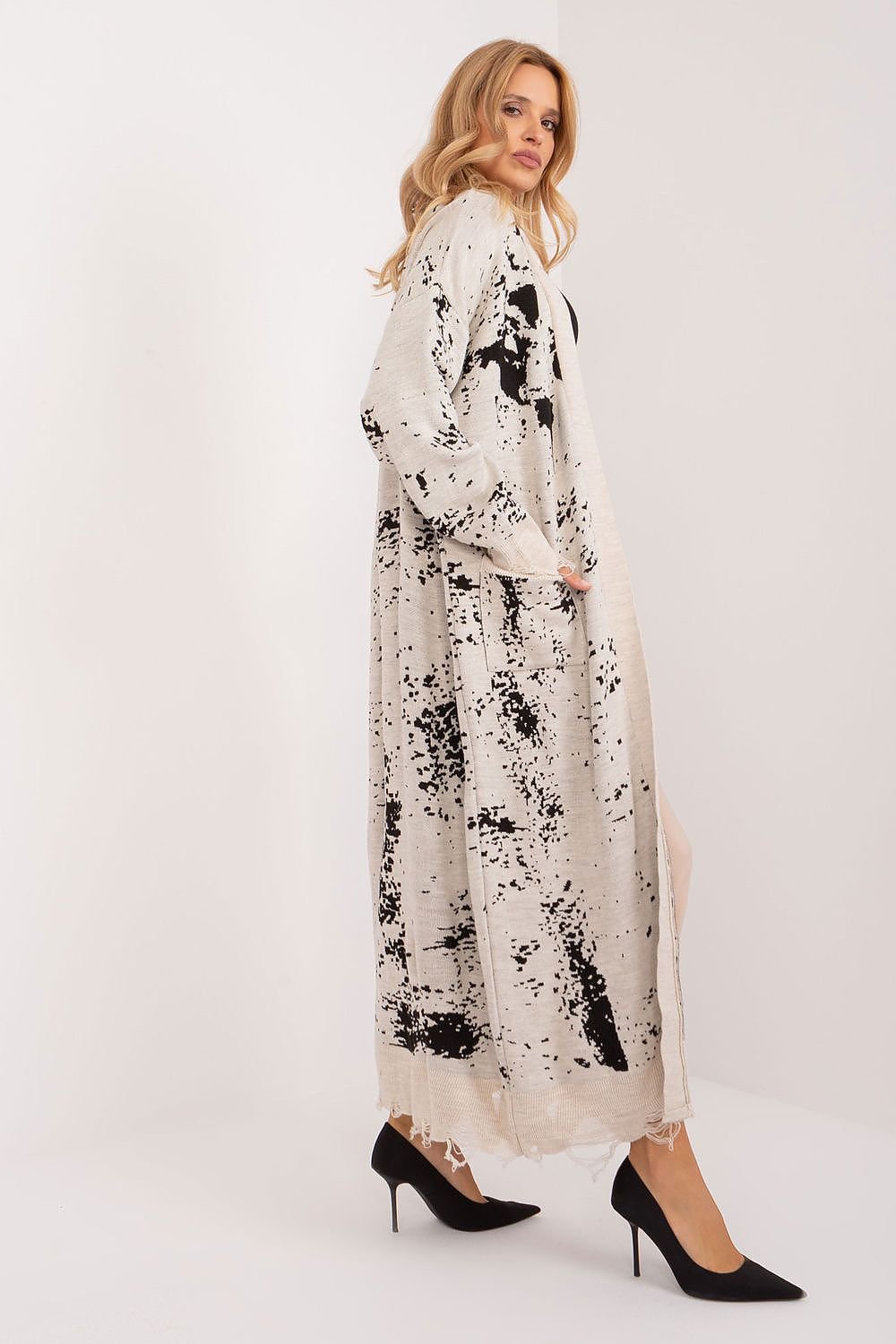 CARDIGAN GILET LONG IMPRIMÉ BICOLORE