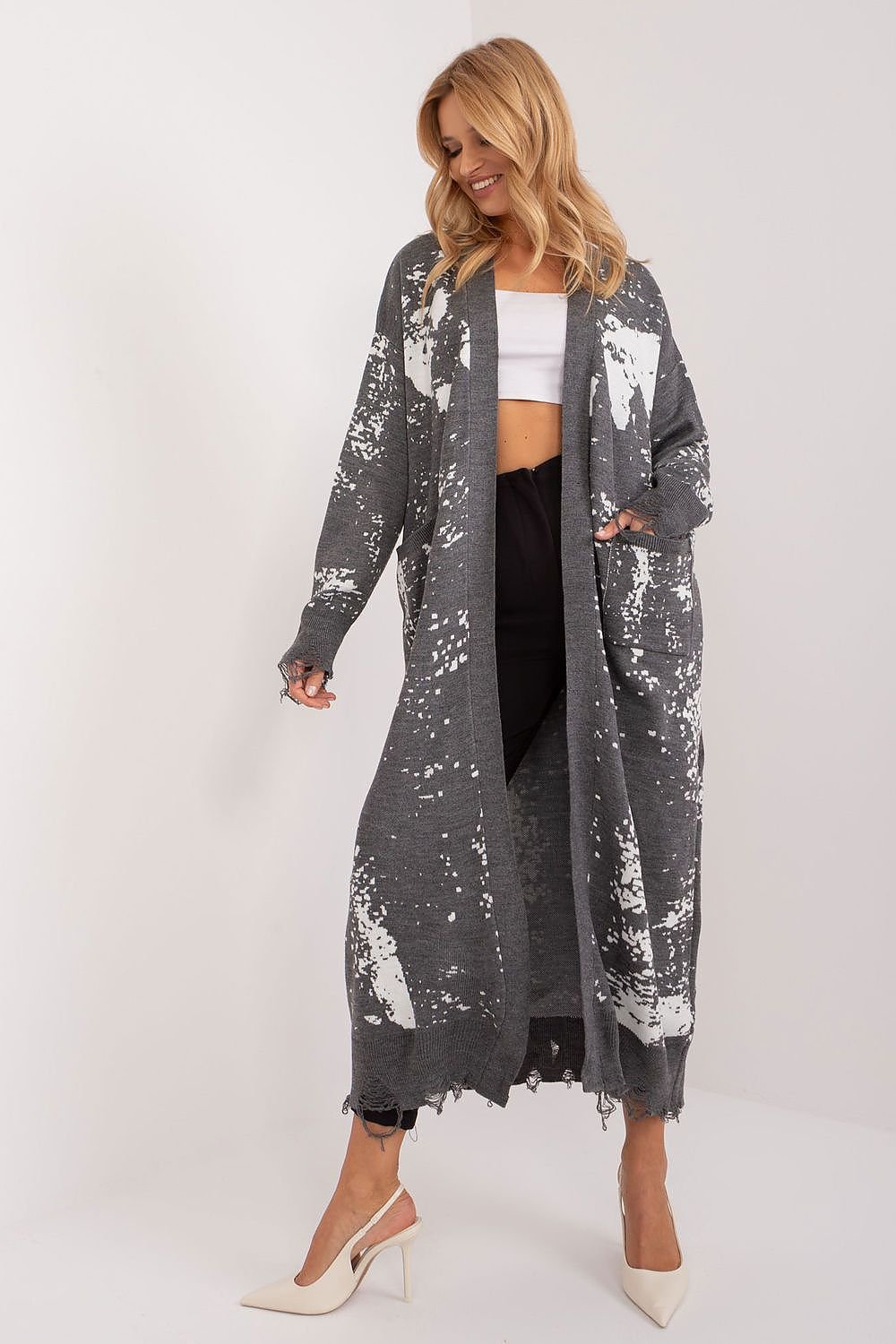CARDIGAN GILET LONG IMPRIMÉ BICOLORE