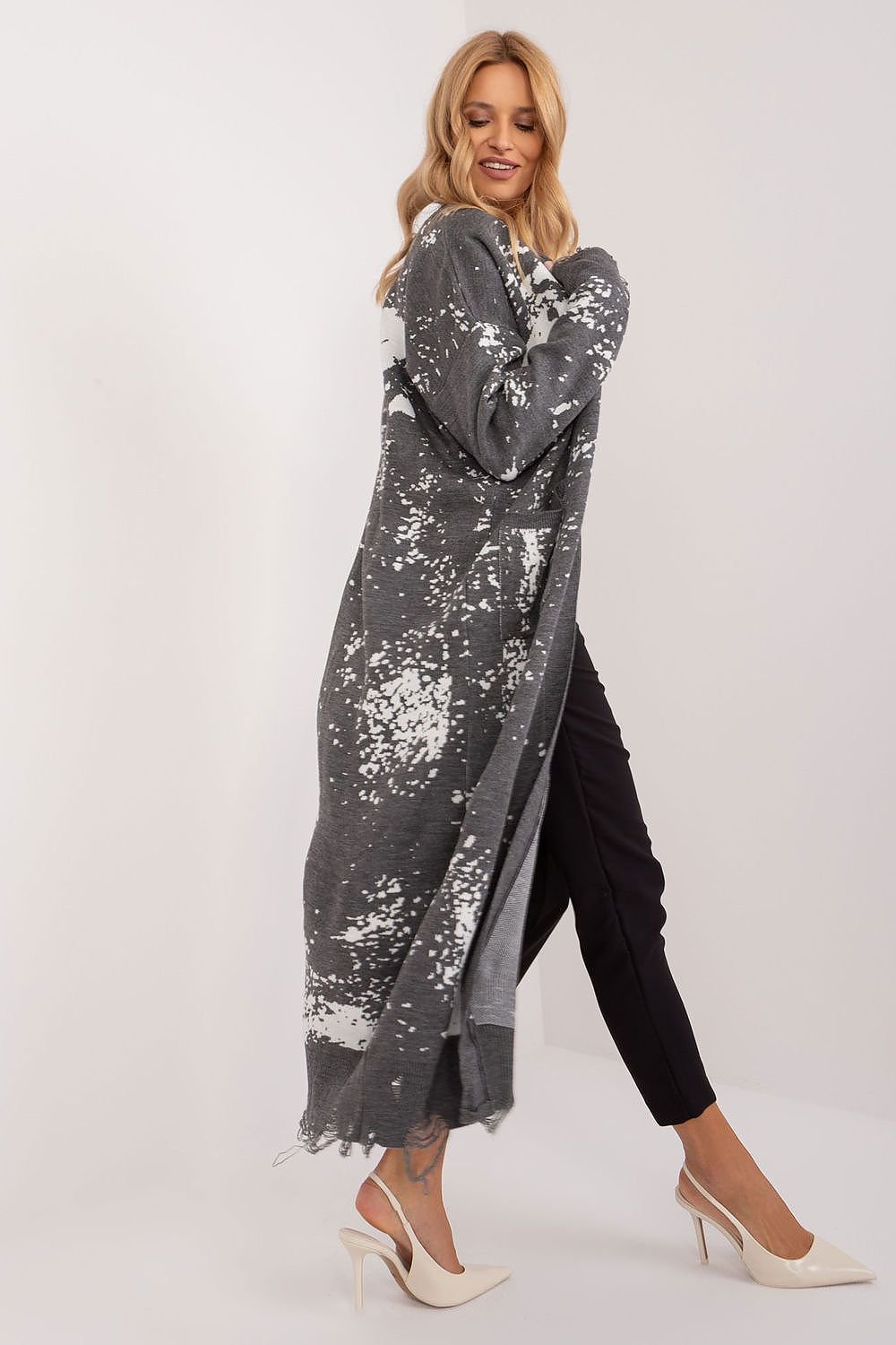 CARDIGAN GILET LONG IMPRIMÉ BICOLORE