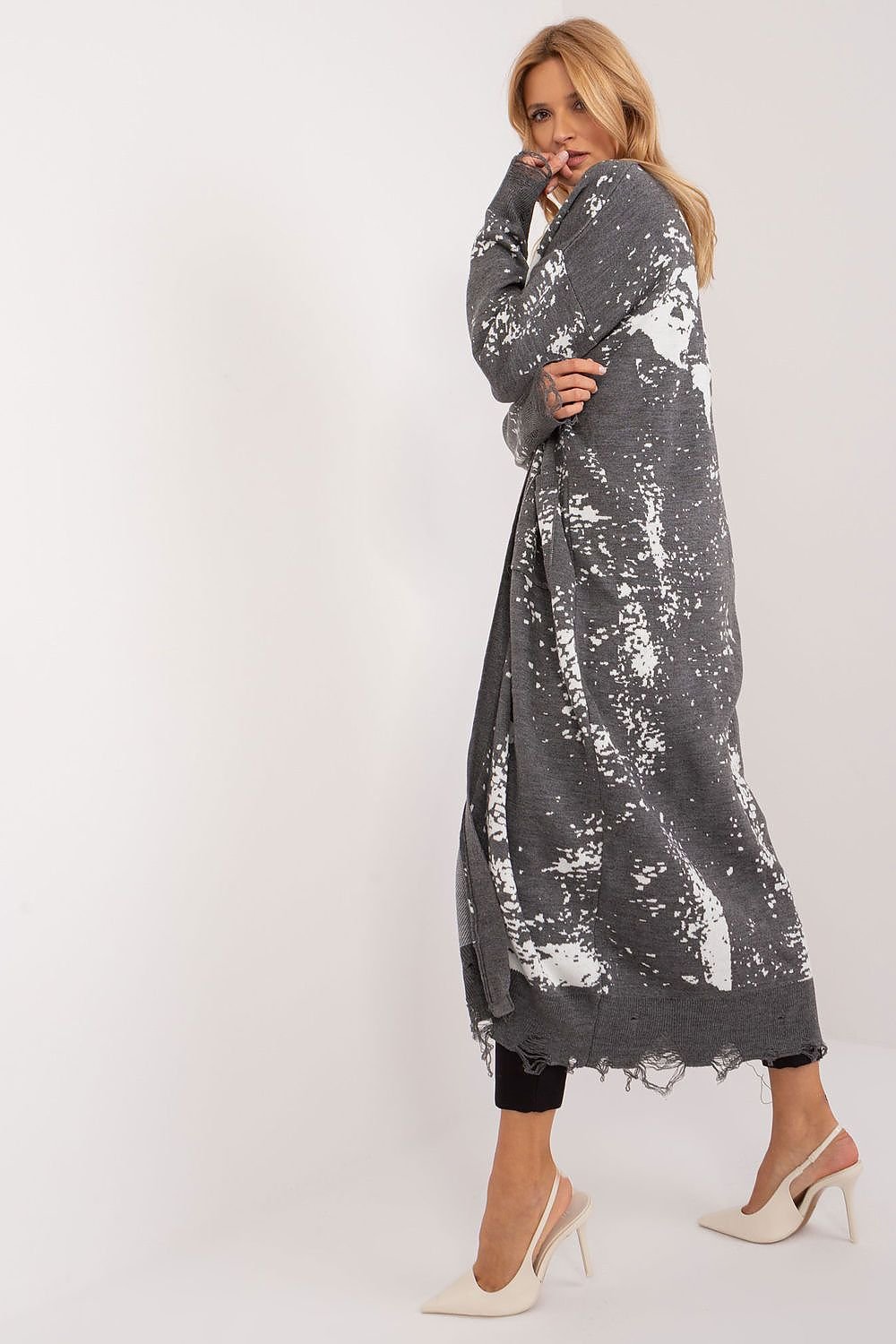CARDIGAN GILET LONG IMPRIMÉ BICOLORE
