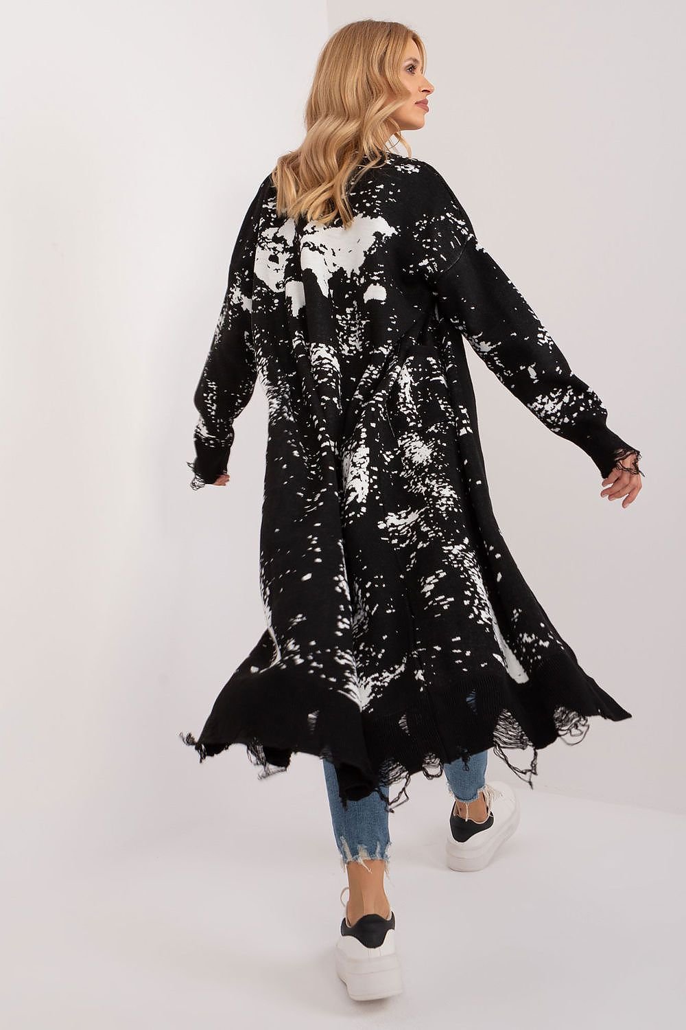 CARDIGAN GILET LONG IMPRIMÉ BICOLORE