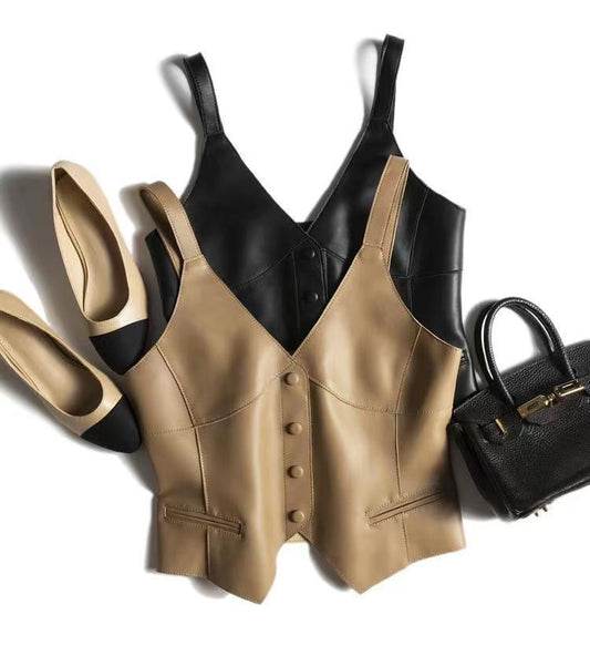 GILET CUIR SANS MANCHES