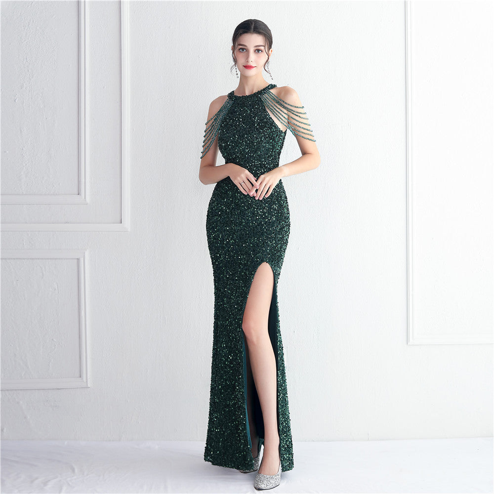 ROBE DE SOIRÉE À FRANGES PERLÉES