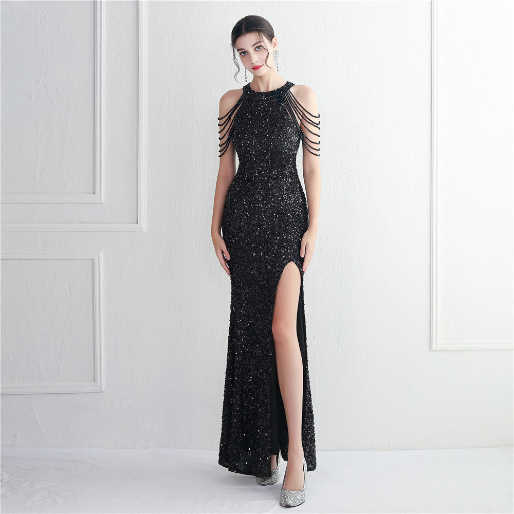 ROBE DE SOIRÉE À FRANGES PERLÉES