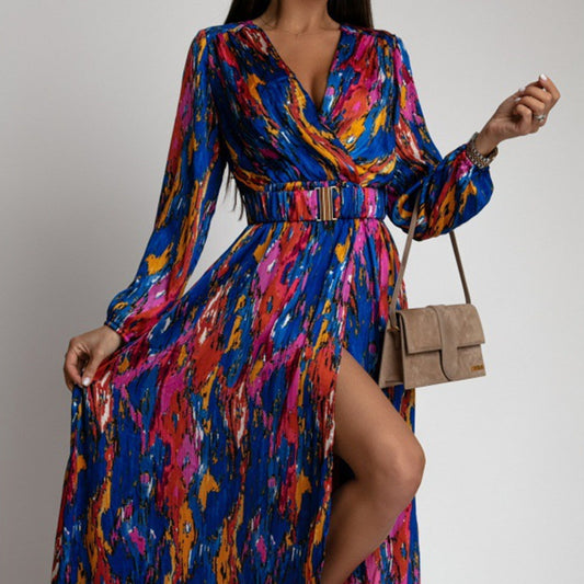 ROBE BOHÈME IMPRIMÉE CEINTURE INTÉGRÉE