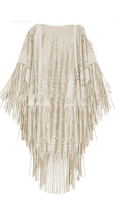 PONCHO À FRANGES EN DAIM
