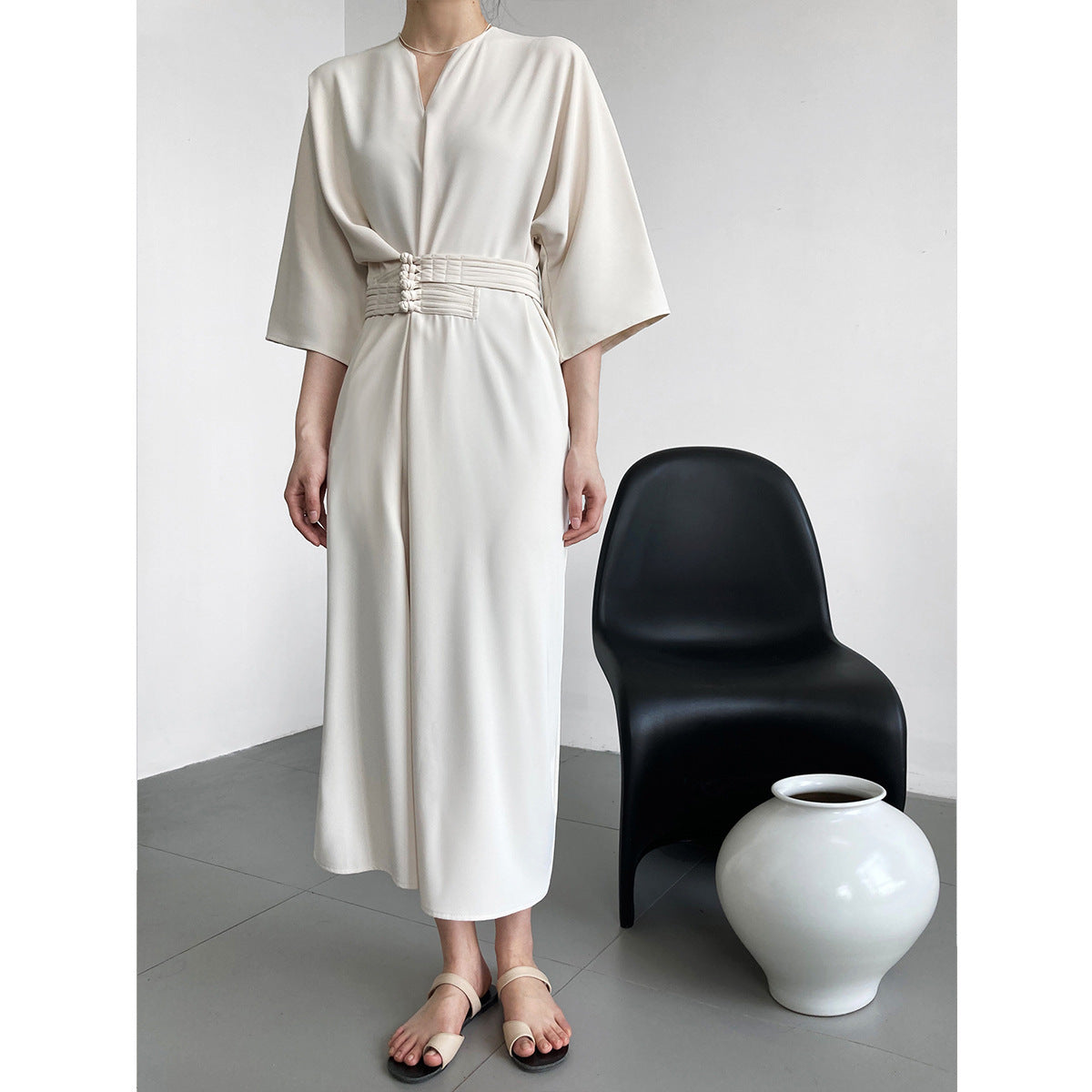ROBE DÉCONTRACTÉE LONGUE CEINTURE INTÉGRÉE