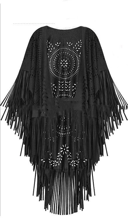 PONCHO À FRANGES EN DAIM