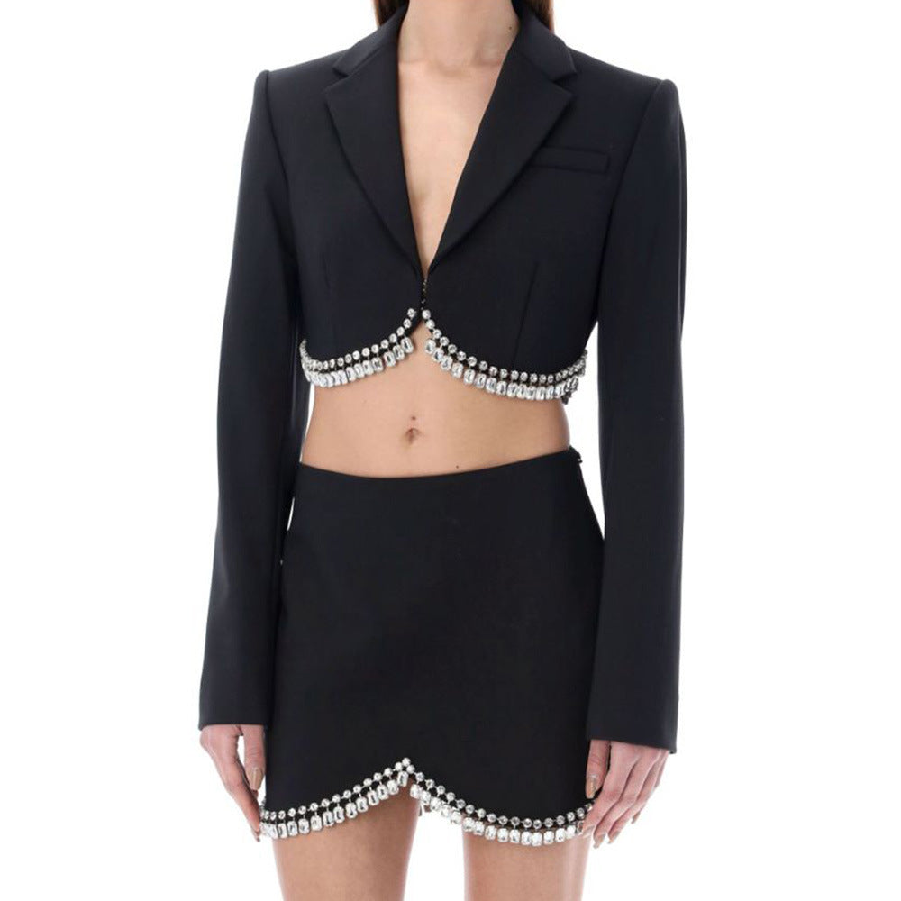 ENSEMBLE VESTE&JUPE DÉTAILS CRISTAUX
