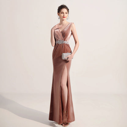 ROBE DE SOIRÉE VELOURS TAILLE PERLÉE