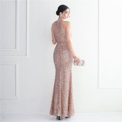 ROBE DE SOIRÉE À FRANGES PERLÉES