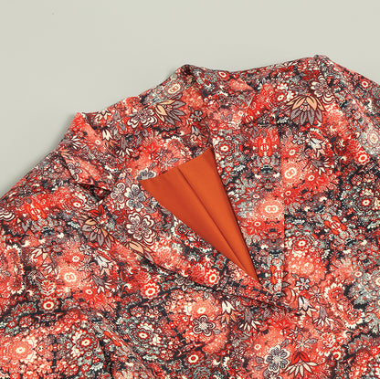 BLAZER IMPRIMÉ FLORAL ROUGE CORAIL DÉTAILS PLUMES