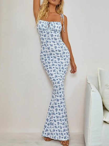 ROBE LONGUE D'ÉTÉ IMPRIMÉE À BRETELLES