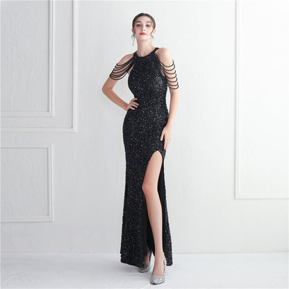 ROBE DE SOIRÉE À FRANGES PERLÉES