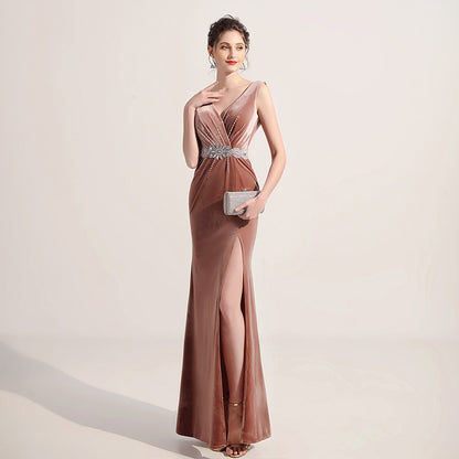 ROBE DE SOIRÉE VELOURS TAILLE PERLÉE