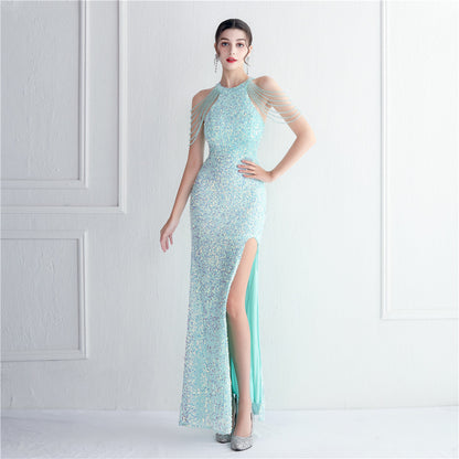 ROBE DE SOIRÉE À FRANGES PERLÉES