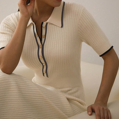 ROBE TRICOT MI-LONGUE COL POLO