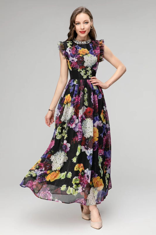 ROBE LONGUE À MOTIF FLEURI