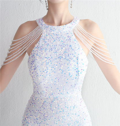 ROBE DE SOIRÉE À FRANGES PERLÉES