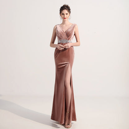 ROBE DE SOIRÉE VELOURS TAILLE PERLÉE