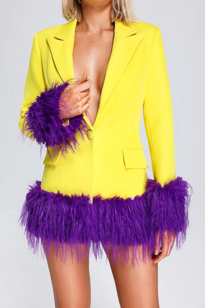 BLAZER JAUNE DÉTAILS PLUMES VIOLET