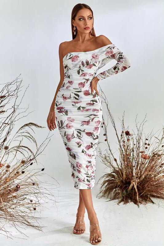 ROBE LONGUE BLANCHE IMPRIMÉE FLORAL