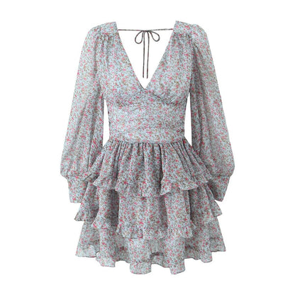 ROBE CHIFFON MINI À VOLANT IMPRIMÉE FLORAL