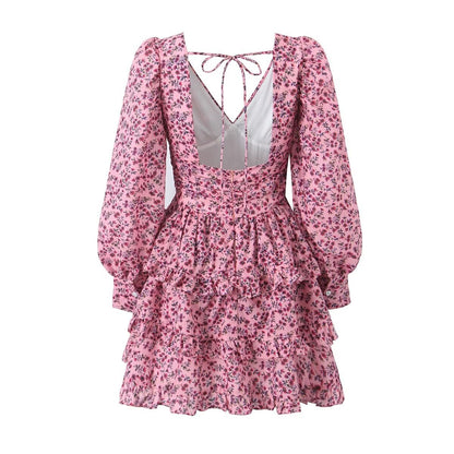 ROBE CHIFFON MINI À VOLANT IMPRIMÉE FLORAL
