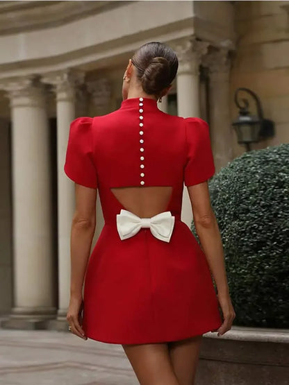 ROBE MINI ROUGE NOEUD PAPILLON