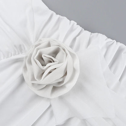 ROBE DE SOIRÉE COURTE DRAPÉE PLISSÉE DÉTAILS ROSES