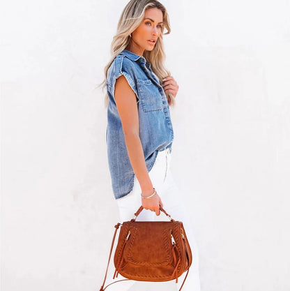 CHEMISE DENIM AMPLE SANS MANCHES AVEC POCHES