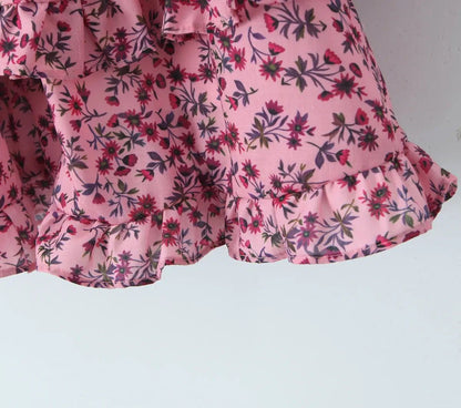 ROBE CHIFFON MINI À VOLANT IMPRIMÉE FLORAL