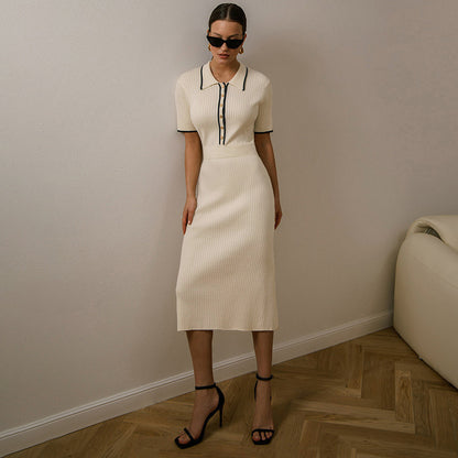 ROBE TRICOT MI-LONGUE COL POLO