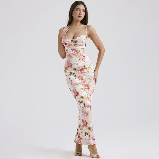 ROBE BUSTIER LONGUE IMPRIMÉE FLORAL