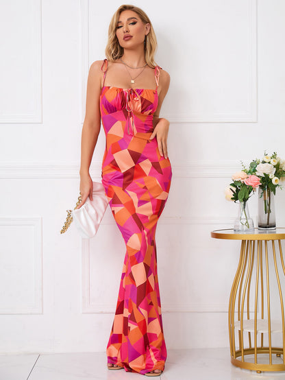 ROBE LONGUE D'ÉTÉ IMPRIMÉE À BRETELLES